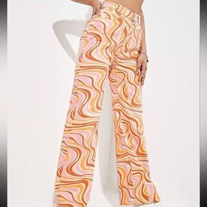 Molly Green Women’s Retro Pants Size XS Y2K Geometric Wide Leg
